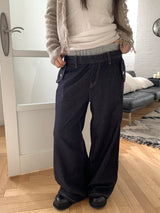 Layered banding denim pants