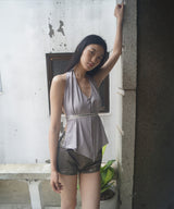 Beaded Strap Shirred Halter Top - Mauve