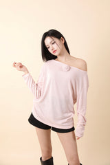 Loose Fit Corsage Knit Pink