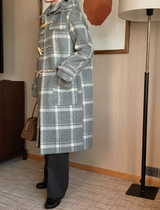 [SHOPPERMADE] アッシュグレーチェックウールロングダッフルコート
