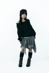 offshoulder ribbon hoodie(black)