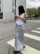 SATIN STRAP MAXI SKIRT (2COLOR)