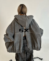 6X Pigment hooded zip-up (Washing Vintage Grey)