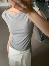 リベットボートネックTシャツ (3color)