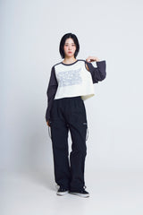 オープンアームホールハートラグラン ½Tシャツ (charcoal/ivory)