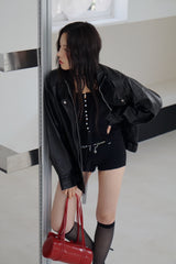Free Shine Loose Fit Leather Rider Jacket
