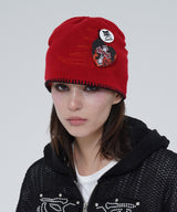 FIRE PIN BUTTON STITCH BEANIE - [RED]