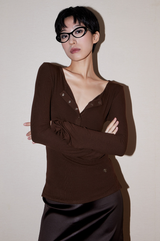 Button Bell Line Knit_Brown