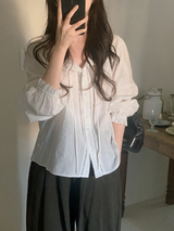 #Frill Collar Strap Puff Long Sleeve Blouse