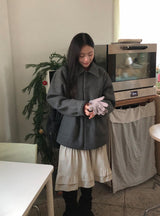 [unisex] ヒゲムウール襟付きハーフコート