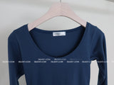 ディープUネック5カラーズラウンド長袖Tシャツ