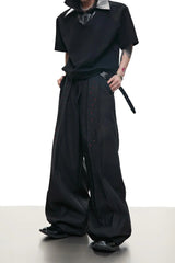 Rhinestone Embroidered Ribbon Trousers