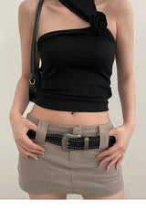 American Retro Silver Leather Belt