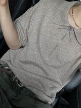 Tier Punched Collar Short-Sleeve Knit – M, L (3 Colors)