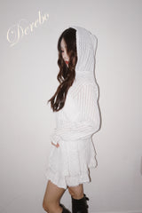 White Hood Pullover Belt One-Piece Dress Top