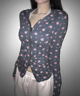 flower slim hood zip up (2colors)