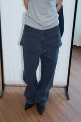 Washed Denim Skirt Pants (Navy/2size)
