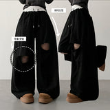 Bimbe color banding damage cutting training wide pants