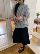 Bijoupe Loose-Fit Summer Check Hood Shirt