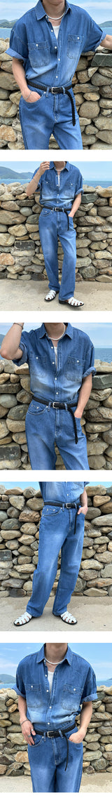 [S/S] ブラッシュウォッシングデニムハーフシャツ (3color)