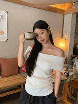 パーティーパールオフショルダー半袖Tシャツ