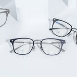 Knouun Square titanium glasses CODE. 104. A Navy N Silver