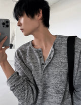 Melange Knit Henley Neck