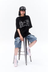 KIRSH X SUNONEBIRD ビッグオーバーサイズアイTシャツ - ブラック