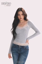 Ripel Mint Pink Lace Long-Sleeve T-Shirt