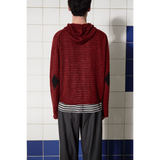 ARGYLE ELBOW KNIT ZIP-UP HOODIE / BURGUNDY