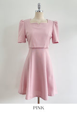 26SS★ Berlin Notch Square-Neck Short Sleeve Tweed Flare One Piece Mini