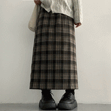 Zinya Back Slit Checkered Long Skirt