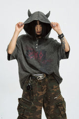 ダークデビルウォッシュドフーディドTシャツ