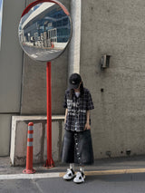 wrap button half denim pants