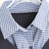 Layered Check Shirt Knit Top 231330484