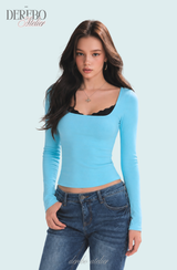 Mint Blue Square Long-Sleeve T-Shirt
