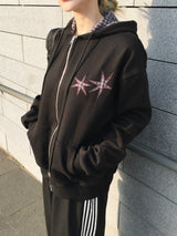 スターパッチワークフリースフーディドジップアップ (2c)