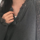 Sentine Lace Button Side Shirring Hooded T-shirt