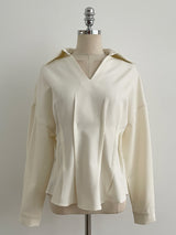 Doberin Open Collar Pintuck Blouse (Belt Set)