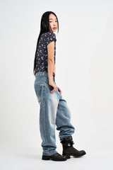 Flower Sheer Button T-shirt