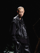 RELABEL 24AW Bug-Owned Form Half-High Standing Collar Deconstructed Contour Shoulder Leather Jacket