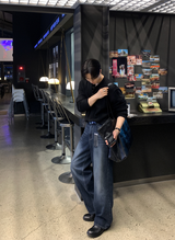 ルックエスティ―デイリーリブモーダルヘンリーネックニット