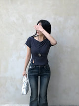 Lost Ball Stud Boat Neck Slit Half Tee