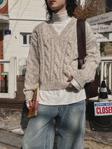 Lenny Cable Crop V-Neck Knit