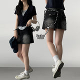 Nizu washing snap pocket denim miniskirt