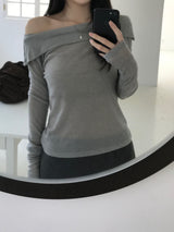 ピアオフショルダ―Tシャツ(2 colors)