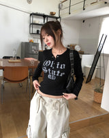 ステートクラックレタリングボタン長袖Tシャツ