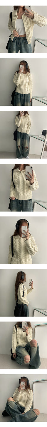 OG thick cropped cable knitwear collar cardigan