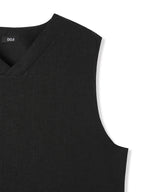 [DOJINOI] LINEN V-NECK VEST BLACK