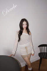Lace Two-Piece Shirring Layered Dress
